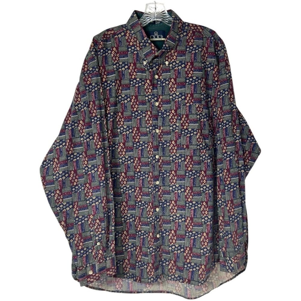 Vintage ENRO Traditions‎  Long Sleeve Geometric Print Button-Up Shirt Size 2XLT